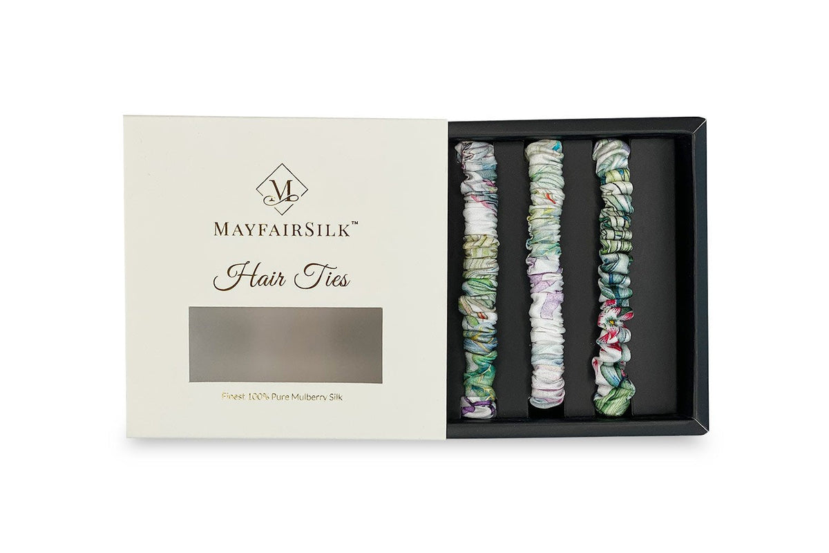 Iridescent Garden Silk Hair Ties Set - MayfairSilk