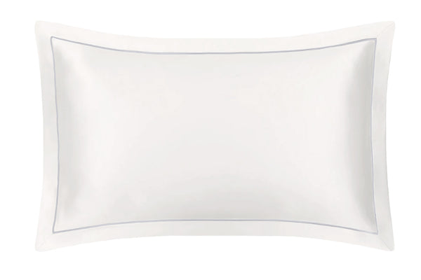 Ivory Oxford Pure Silk Pillowcase - Grey Piping