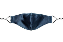 Cargar imagen en el visor de la galería, Midnight Blue Pure Silk Face Covering lying flat on white background - MayfairSilk
