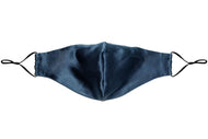 Midnight Blue Pure Silk Face Covering lying flat on white background - MayfairSilk