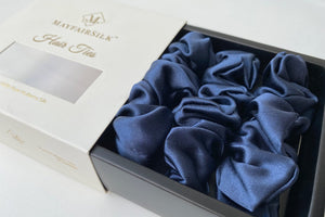 Midnight Blue Silk Scrunchies Set - MayfairSilk