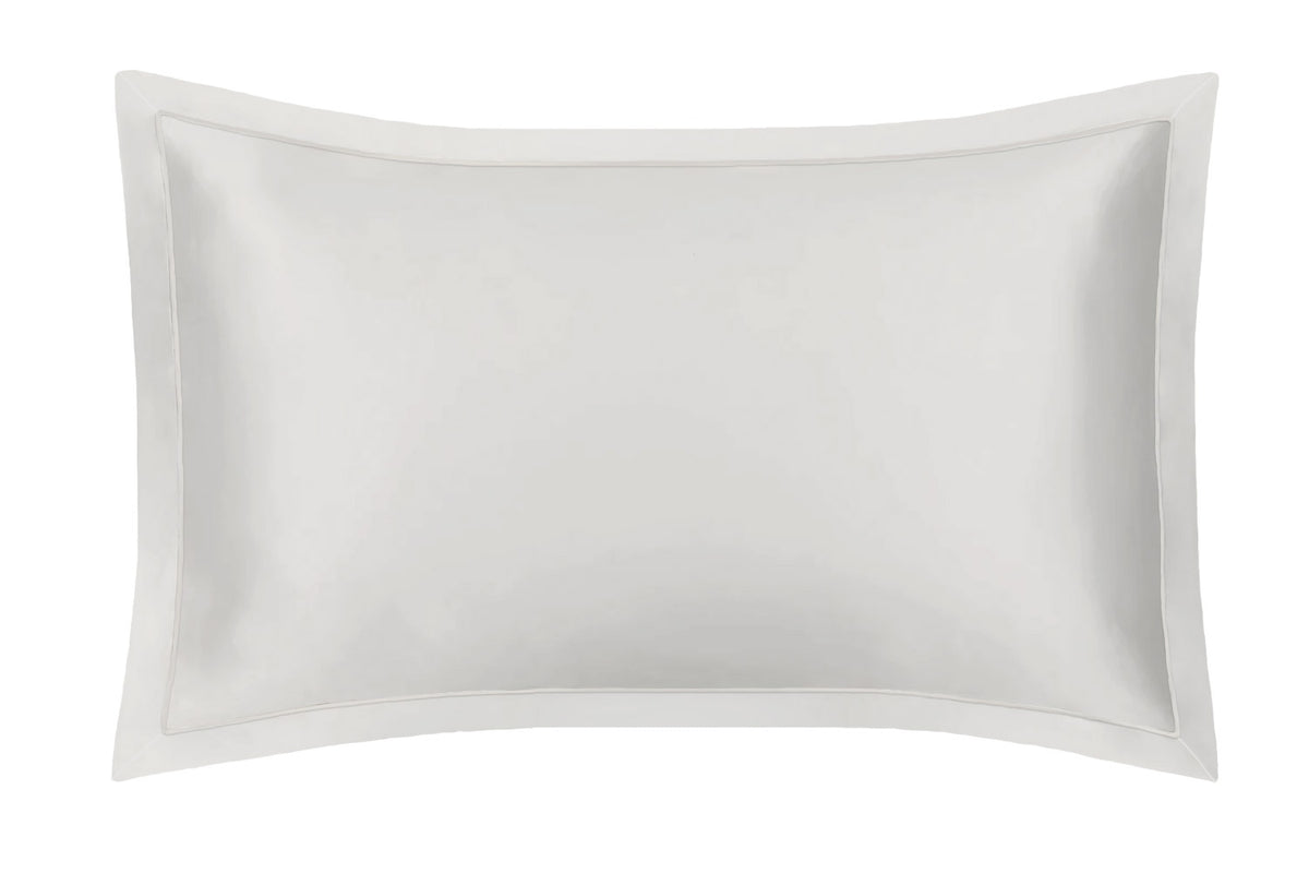 Oyster Grey Oxford Pure Silk Pillowcase - Grey Piping