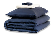 Load image into Gallery viewer, Midnight Blue with Ivory Silk Duvet Set - MayfairSilk
