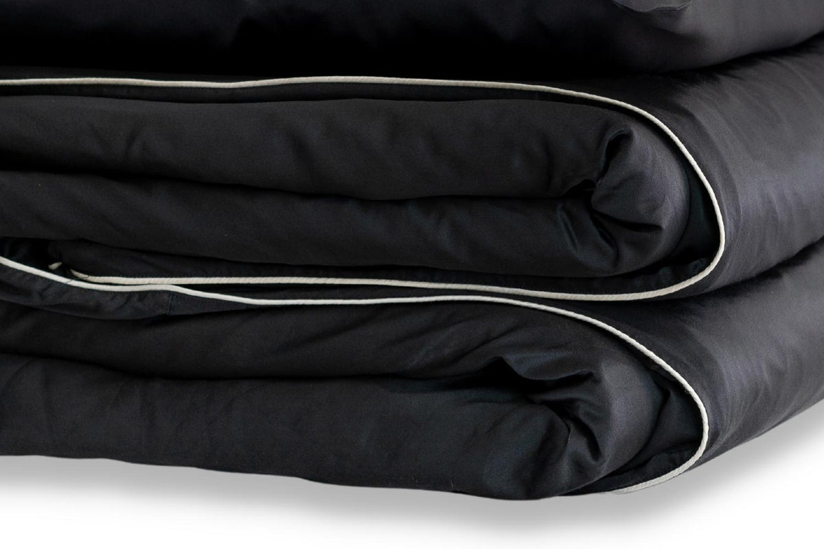 Charcoal Pure Silk Duvet Cover - Ivory Piping - MayfairSilk